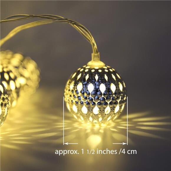 Moroccan String Lights Battery Powered 20 Silver LED Globe Lights - Picture 4 of 8
